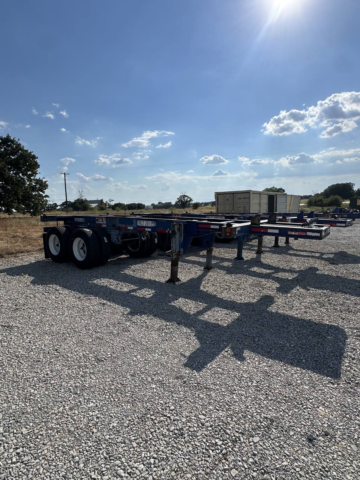 Used 20-foot roadworthy container chassis for sale at the Cactus Containers Decatur yard
